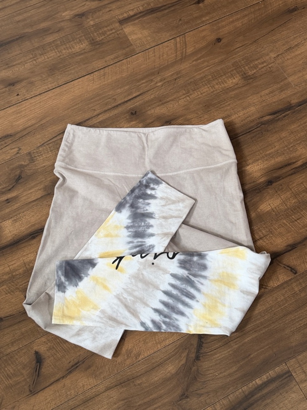 PINK Victoria's Secret Beige Leggings with Yellow & Gray Tie-Dye Accents